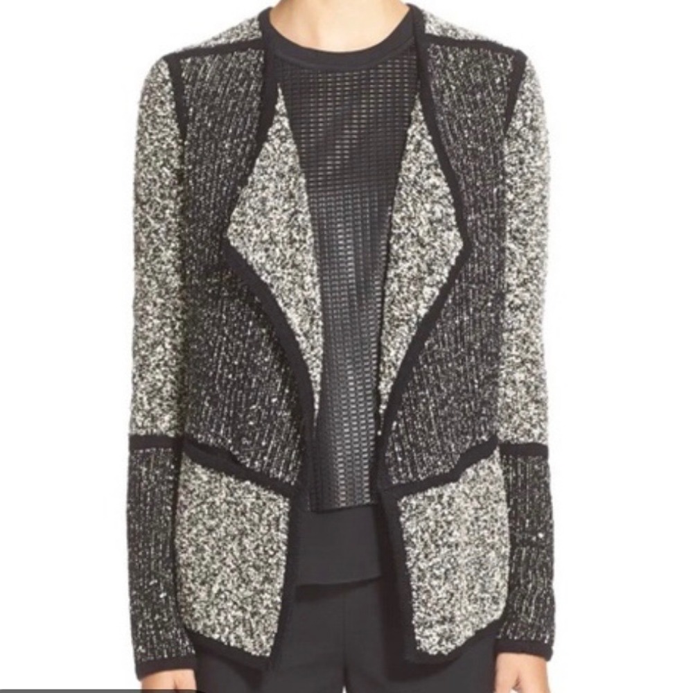 Vince Texture Drape Front Jacket Knit Wool Blend Open Front Cardigan Womens Med